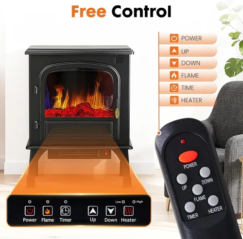 Miniatura 7 de Sweetcrispy Calentador de Chimenea Eléctrica Independiente, Chimenea Interior de 26 pulgadas con Efecto de Llama 3D, Diseño Seguro contra