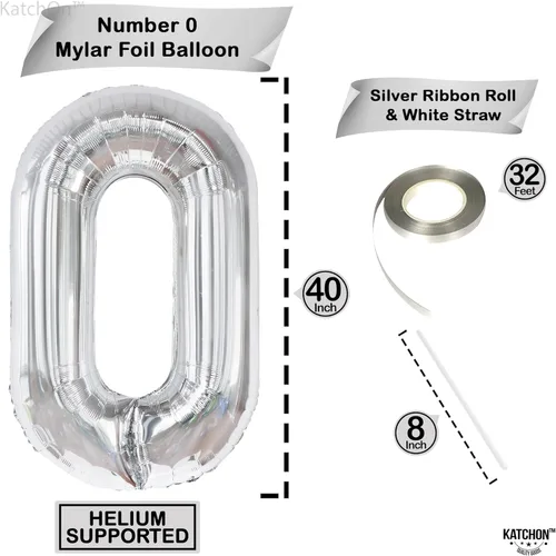 Miniatura 4 de Globo gigante plateado del número 0 de 40 pulgadas – Globo Mylar del número 0 Globo plateado 0 para decoraciones de fiesta Globo plateado