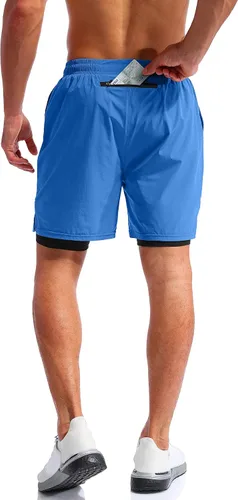 Miniatura 4 de Pudolla Mens 2 in 1 Running Shorts 7" Quick Dry Gym Athletic Workout Shorts for Men with Phone Pockets