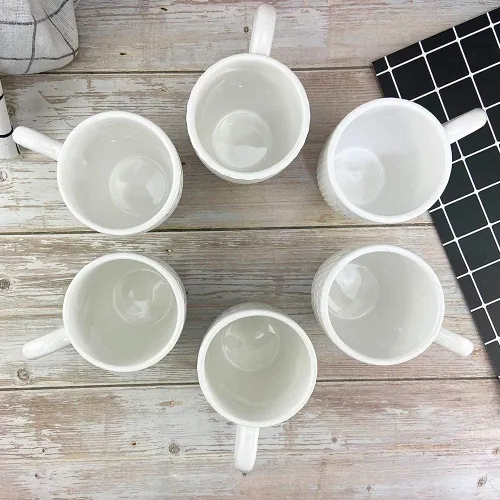 Miniatura 8 de Schliersee Juego de 6 tazas de café de cerámica blanca de 12 onzas, elegantes tazas de café en relieve para café, té, leche, cacao, cereales Tazas