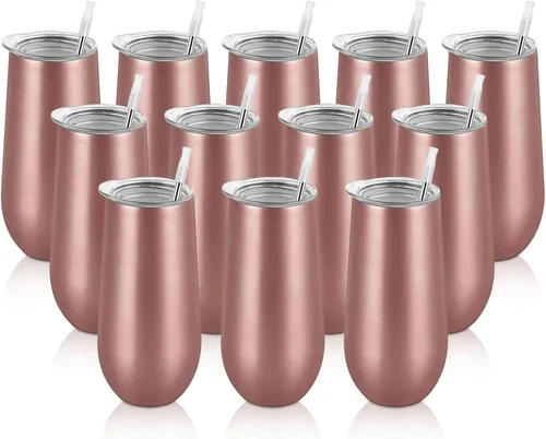 Miniatura 15 de Lifecapido Vasos de copa de champán sin tallo de 12 onzas, paquete de 12 vasos aislados de acero inoxidable para bodas, cumpleaños, Navidad (blanco)