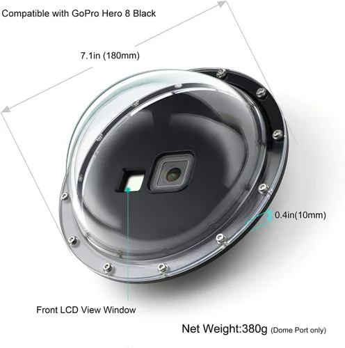 Miniatura 4 de GEPULY - Puerto domo para GoPro Hero 8 Black, lente de puerto domo con carcasa impermeable, disparador de obturador, agarre de mano flotante
