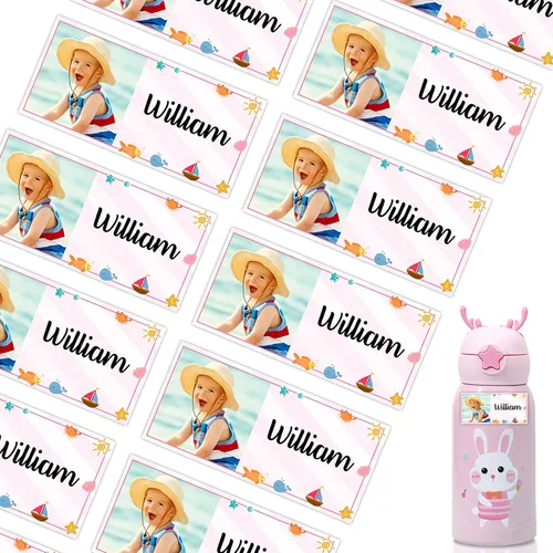 Miniatura 18 de 78 etiquetas personalizadas para niños con fotos impermeables, etiquetas de nombre personalizadas para suministros escolares, guardería, botellas