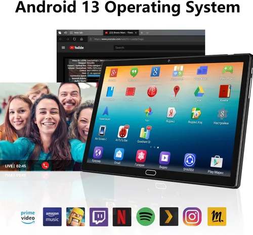 Miniatura 4 de Tableta Android 13 de 10 pulgadas, tableta 2 en 1 con 4+64/512 GB de almacenamiento Octa-Core, compatible con tarjeta SIM dual 4G con teclado