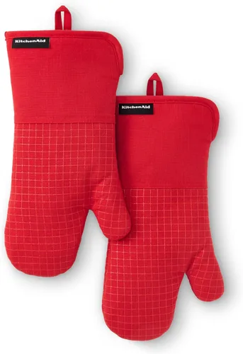 Miniatura 11 de KITCHENAID Gourmet Series Gridlines - Juego de 2 guantes de horno resistentes al calor hasta 600 °F, agarre de silicona suave, puño magnético, verde