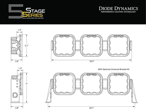 Miniatura 7 de Diode Dynamics SS5 CrossLink - Barra de luz LED de 3 cápsulas (una), combo blanco profesional
