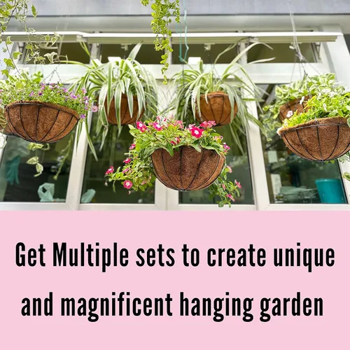 Miniatura 9 de LaLaGreen - Cestas colgantes para plantas al aire libre (paquete de 4, 8 pulgadas) macetas colgantes al aire libre con forro de coco, pequeñas