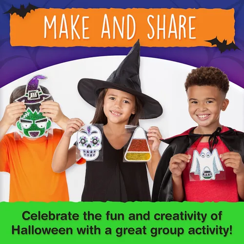 Miniatura 6 de Creativity for Kids Kit de arte para ventana de Halloween Crea 7 atrapasoles espeluznantes con pintura, diamantes de imitación y ojos ondulantes