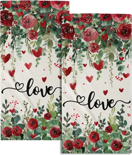 Miniatura 38 de Juego de 2 toallas de mano para el 4 de julio, 14 x 28 pulgadas, diseño patriótico de hojas florales rojas y azules, absorbentes y suaves