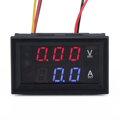Multímetro digital 2 en 1 (voltímetro y amperímetro) de DC0-100V 10A con LED de 0.28 pulgadas, pantalla a dos colores (azul y rojo) y derivación
