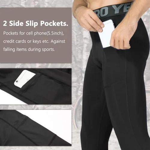 Miniatura 4 de Queerier 3 Pack Men's Compression Pants Athletic Leggings with Pockets Running Baselayer Tights Cycling Workout Pants