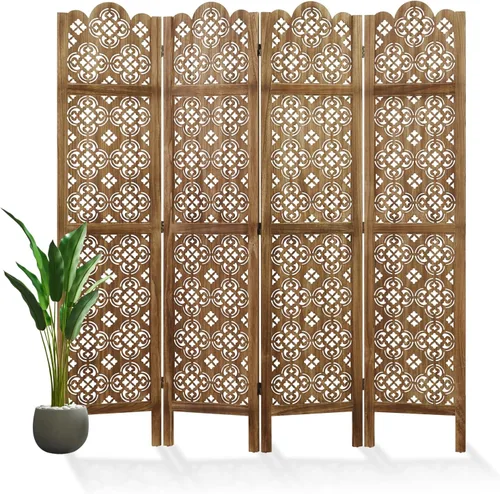 Divisor de habitación plegable de 68.9 pulgadas, 4 paneles de pantallas de privacidad talladas en madera, partición decorativa ideal para el hogar,