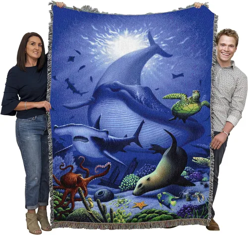 Miniatura 15 de Pure Country Weavers JL Moby Dick Cobija por Jerry LoFaro - Tapiz clásico de regalo de ballena oceánica tejida de algodón, fabricada en los Estados
