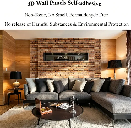 Miniatura 4 de Paneles de pared 3D para despegar y pegar, paquete de 10 paneles de PVC texturizados de ladrillo, azulejos de pared autoadhesivos impermeables