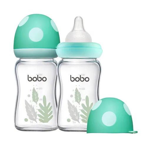 Miniatura 15 de YOHKOH Biberón de vidrio natural con pezón de flujo lento de nivel 1, biberones anticólicos para recién nacidos, botella de vidrio de cuello ancho