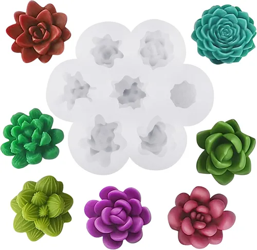 Miniatura 8 de Moldes de silicona para 7 cavidades, moldes para velas de flores de rosas, molde de fondant de peonía para gelatina, chocolate, mousse, decoración