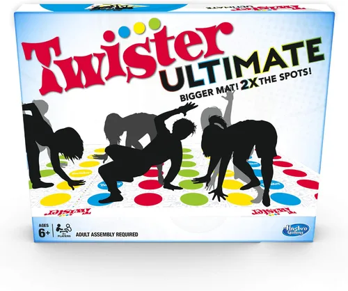Twister Ultimate: Alfombrilla más grande, manchas más coloreadas, familia, juego de fiesta para niños mayores de 6 años; compatible con Alexa