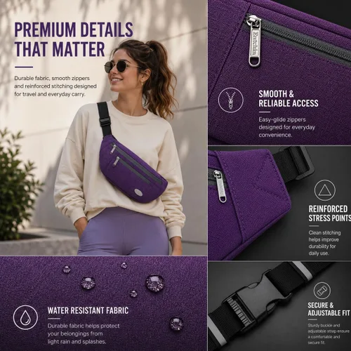 Miniatura 5 de Entchin Riñonera para mujeres y hombres, bolsa cruzada con 4 bolsillos con cremallera, bolsa de cintura ajustable, uno de los regalos esenciales
