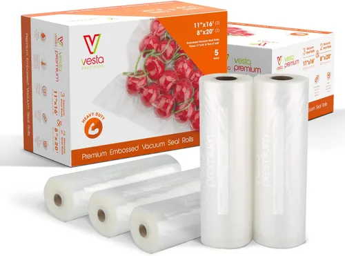 Vesta Precision - Rollos de bolsas selladoras al vacío de 5 mil de grosor, 3 rollos de 11 pulgadas x 16 pies y 2 rollos de 8 pulgadas x 20 pies,