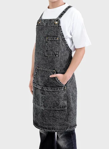 Miniatura 2 de Delantal Tobyan de Mezclilla de Algodón Suave - Delantal Unisex Ajustable con Babero de 5 Bolsillos Perfecto para Cocinas