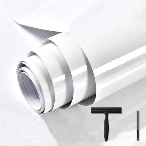 Miniatura 23 de TANONE Papel de contacto blanco de 17.7 x 196 pulgadas para encimeras de cocina, armarios, muebles, vinilo brillante autoadhesivo Blanco - Purpurina