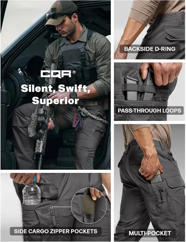 Miniatura 6 de CQR – Pantalones tácticos elásticos tipo cargo para hombre, resistentes al agua, de tela ripstop (antidesgarros), ligeros, ideales para uso diario