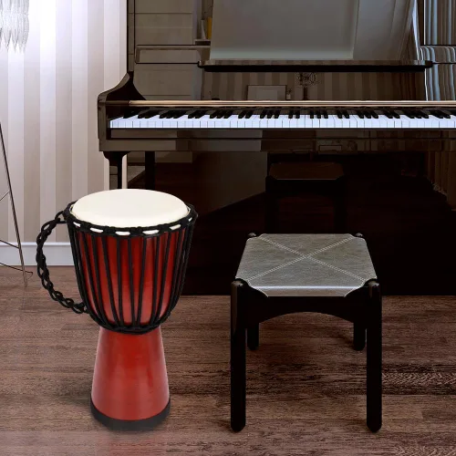 Miniatura 6 de ArtCreativity Set de tambor Djembe de madera de 16 pulgadas con baquetas, diseño de tambor africano de madera marrón rústico, instrumento musical