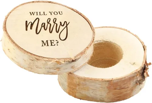 Miniatura 13 de Koyal Wholesale Caja de anillo grabada, caja de anillo de compromiso de madera real de abedul, Forever Yours, caja de propuesta de boda Siempre tuyo