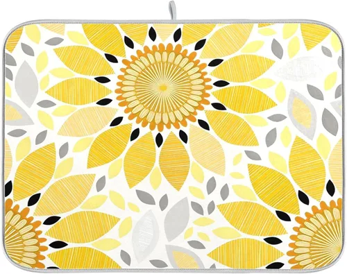 Miniatura 32 de Tapete de secado de platos de hojas de otoño y girasol, almohadilla absorbente de secado rápido, protector para encimera de cocina, 16 x 18 pulgadas