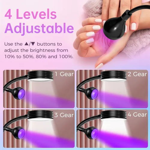 Miniatura 2 de Lámpara de uñas UV de doble cabezal para esmalte de gel, lámpara UV de curación flash, clip de cuello de cisne, luz LED para tecnología profesional
