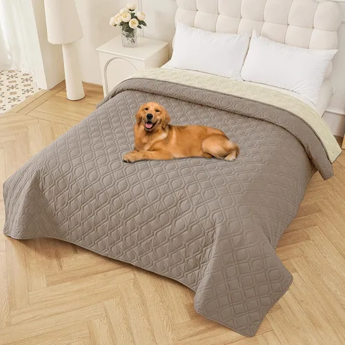 Miniatura 22 de Smiry Funda impermeable para cama de mascota, suave y lavable, para muebles, cama, sofá, reversible, a cuadros (30 x 53 pulgadas, color beige/beige)