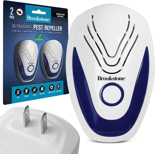 Brookstone Repelente ultrasónico de plagas, paquete de 2, seguro y eficaz, disuasorio de plagas sin químicos para el hogar
