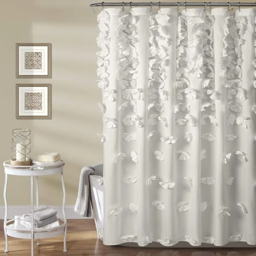 Lush Decor Riley Cortina de Ducha, 72" W x 72" L, Blanco - Cortina de Baño - Decoración Coquette - Cortinas de Ducha con Lazo - Cottage Core -
