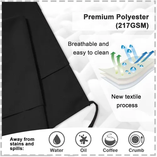 Miniatura 3 de PLOYMONO Delantal de servidor con 3 bolsillos, paquete de 3 delantales de cintura corta para camarera, servidores de restaurantes, camareros, Negro