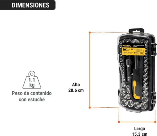 Miniatura 7 de Dados, Mesa 1/4 y 3/8 ', 39 piezas, Pretul