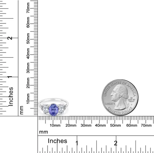 Miniatura 50 de Anillo de compromiso ovalado de oro blanco de 10 quilates con piedra natal y topacio blanco de 3 piedras con detalles de diamante Centro de 0.315
