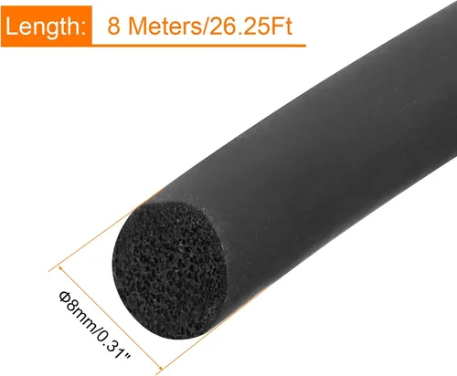 Miniatura 2 de uxcell Tira de sellado de goma de espuma, 0.315 in (0.31 pulgadas) de diámetro x 26.2 ft (26.25 pies) de largo redondo EPDM de goma sólida