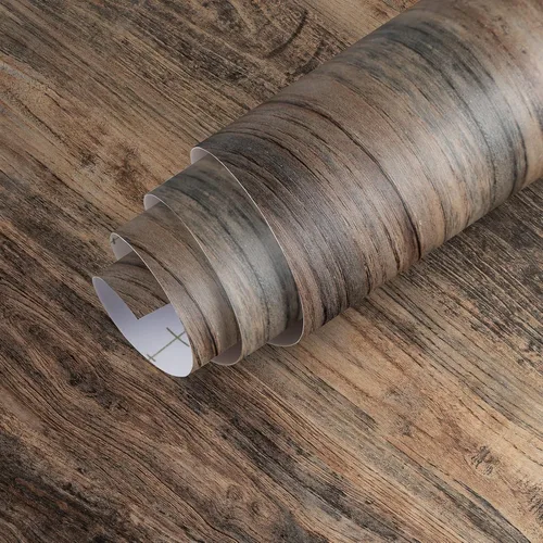 Miniatura 9 de 3yecao 16"×197" Papel tapiz de madera marrón vintage grueso, para pelar y pegar, rústico, impermeable, azul grisáceo, grano de madera sintético