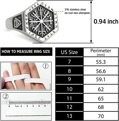 Miniatura 4 de BAVIPOWER Vegvisir - Anillo de brújula rúnica vikingo con nudo celta de acero inoxidable 316L, joyería vikinga escandinava nórdica
