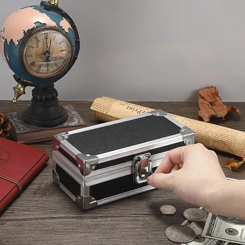 Miniatura 5 de Hipiwe Caja de Dinero con Cerradura, Caja de Dinero de Aleación de Aluminio para Almacenamiento de Dinero con Cerradura, Bandeja de Monedas de Una