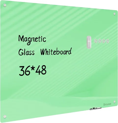 Miniatura 21 de Pizarra magnética de vidrio – Pizarra de cristal de borrado en seco de 48 x 36 pulgadas, gran tablero de vidrio sin marco para paredes, oficina, Gris