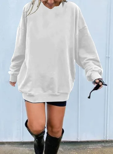 Miniatura 3 de Sudaderas de manga larga de gran tamaño para mujer, con cuello redondo, de color puro y estilo informal