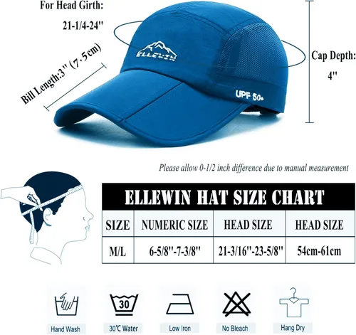 Miniatura 35 de ELLEWIN Gorra de béisbol unisex UPF 50 sin estructura, con pico grande y plegable