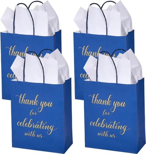 Miniatura 7 de DjinnGlory Paquete de 50 bolsas de regalo de papel de bienvenida de tamaño mediano color azul marino de 10 x 8 x 4 pulgadas, bolsas