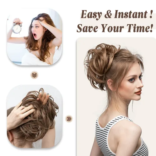Miniatura 6 de CJL HAIR Pieza de Cabello Grande para Moño Despeinado Ondulado Rizado Coleteros Sintéticos Chignon Cola de Caballo Extensiones de Cabello Piezas