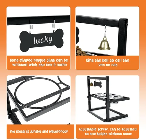 Miniatura 4 de SHAINFUN Cuencos Elevados para Perros Medianos y Gatos - Soporte de Cuenco Elevado para Gatos o Perros con Altura Ajustable y Dos Cuencos de Comida