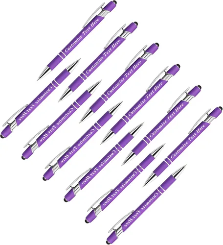 Miniatura 140 de Bolígrafos personalizados a granel con punta de lápiz capacitivo, 12 bolígrafos personalizados con logotipo de mensaje con nombre, bolígrafos