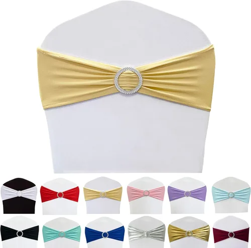 Miniatura 32 de Cintas elásticas de elastano para sillas 50 unidades, lazos elásticos para sillas con hebilla deslizante para decoración de bodas, fiestas, Azul bebé