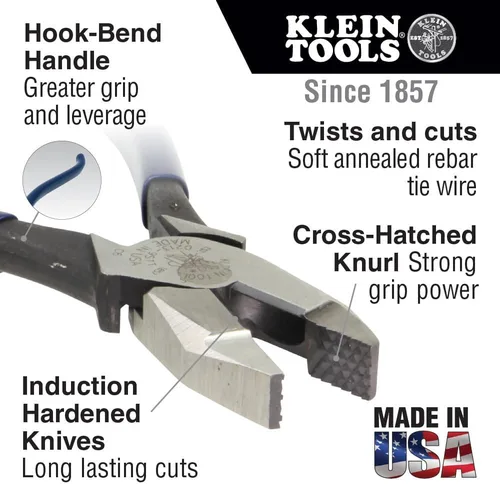 Miniatura 2 de Klein Tools D201-7CSTT Alicates delgados para trabajadores de hierro con mandíbulas moleteadas resistentes, cuchillos endurecidos por inducción y un