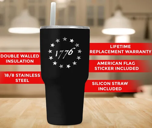 Miniatura 6 de Betsy Ross 1776 - Vaso patriótico de 30 onzas con la bandera estadounidense, taza de viaje para café patriótico, vaso de viaje con doble aislamiento